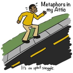 Cartoon depicting an uphill struggle
