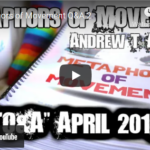 A YouTube video thumbnail features Metaphors of Movement Q&A 5 (MoM) with Andrew T. Austin, notebooks, a mug, and a rainbow-striped object; text reads Q&A April 2015. | Andrew T. Austin | Metaphors of Movement