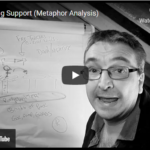 A man stands in front of a flipchart with diagrams and notes, explaining Metaphor Analysis and Crumbling Support in a black-and-white YouTube video screenshot. | Andrew T. Austin | Metaphors of Movement
